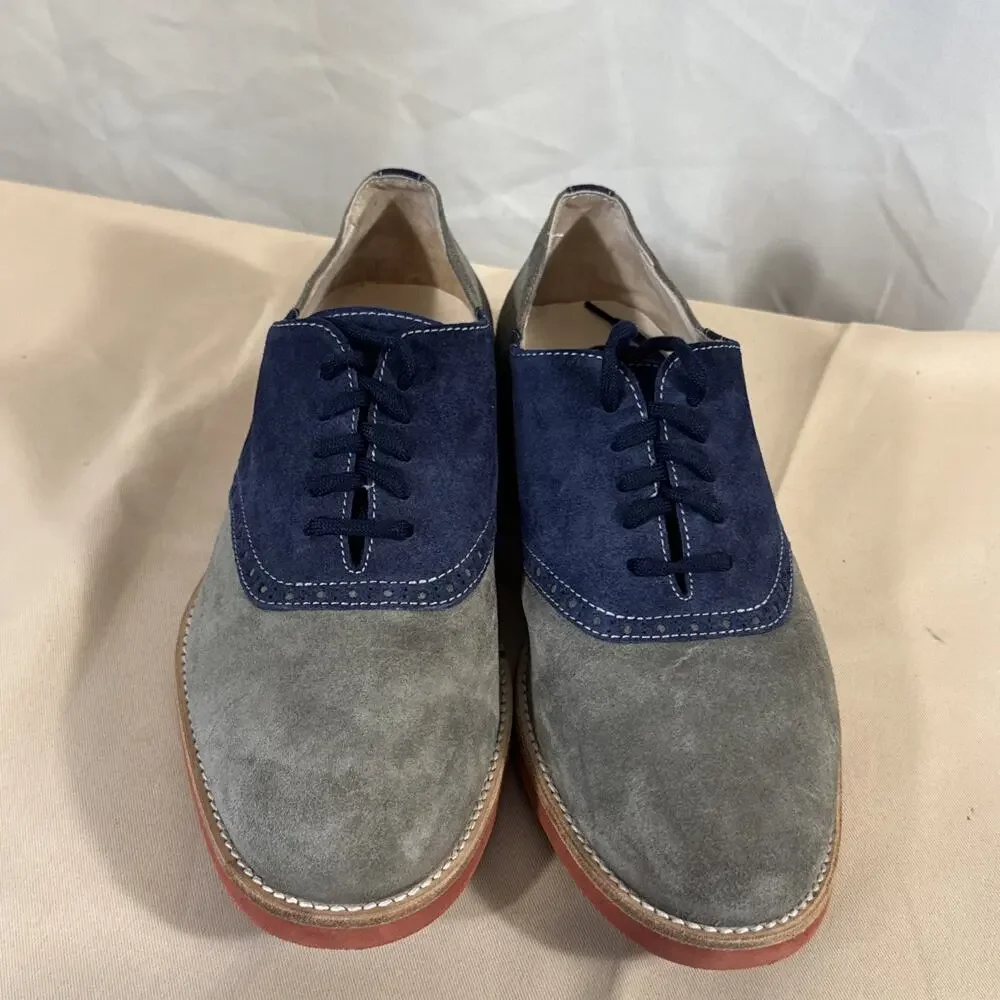 Barneys New York CO-OP Mens 10 M Suede Saddle Oxford Shoes Gray Navy Italy